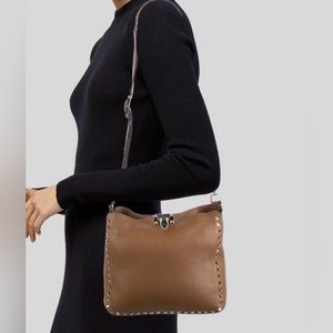 Valentino Garavani brown Rockstud Hobo messenger bag